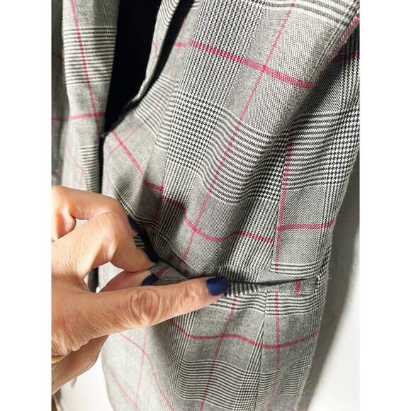 Zara Basic Women's Single Breasted Blazer Grey Red Check Plaid Lapel Collar - Picture 3 of 9